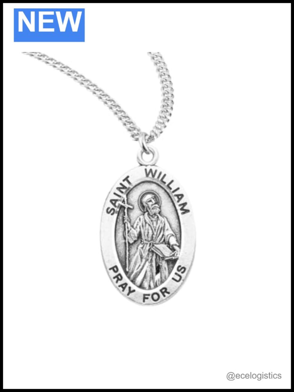Sterling Silver Saint Medal Pendant Necklace 20" Rhodium Plated Stainless Steel